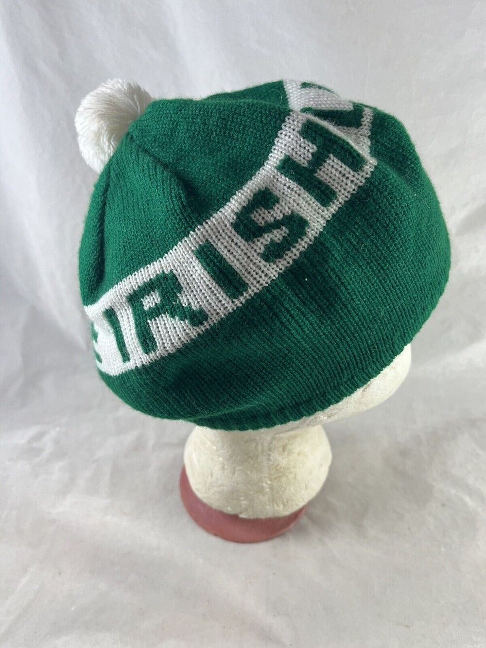 Luck of The Irish Knit Beret Hat Green White Pom St Patricks Day Parade Wear